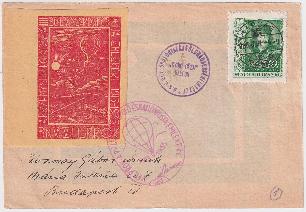 Hungary 1935 Philatelic Balloon Post Label