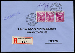 Switzerland 1938 Zum. 203z Double Print Variety on Registered Cover to Bern, Certificate