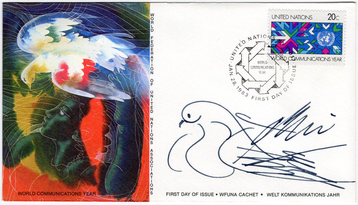US UN NY 1983 #392 FDC Signed by Swiss Artist Hans Erni, Peace, Dove