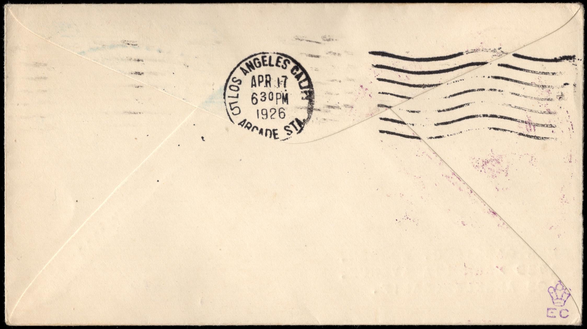 US 1926 1st Flight with C7 from Salt Lake City to LA Signed by Pilot, Charlie N James