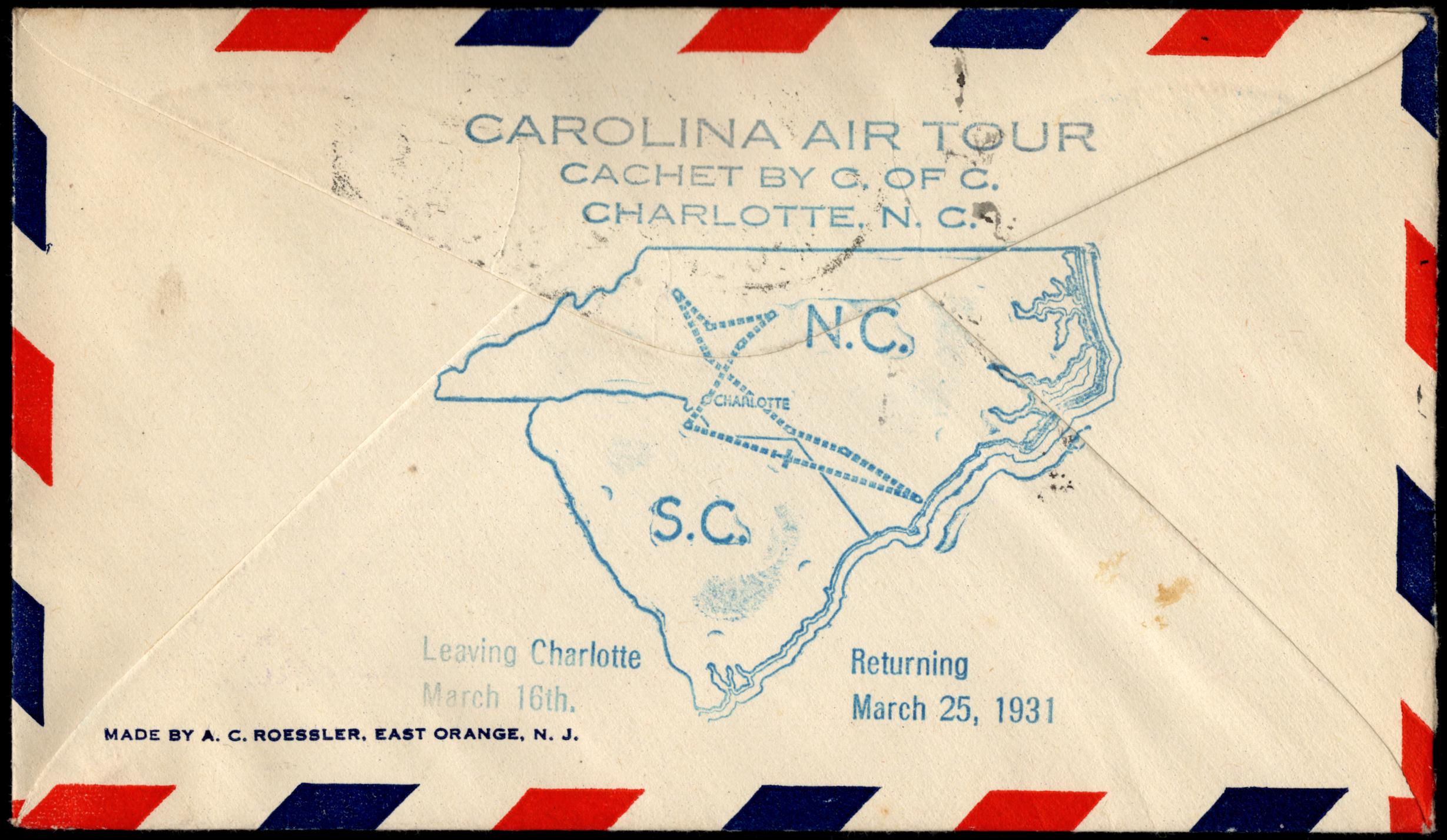 US 1931 Charlotte Air Tour Cover with C12 Signed by Col.  J. J. Grady and 6 Others