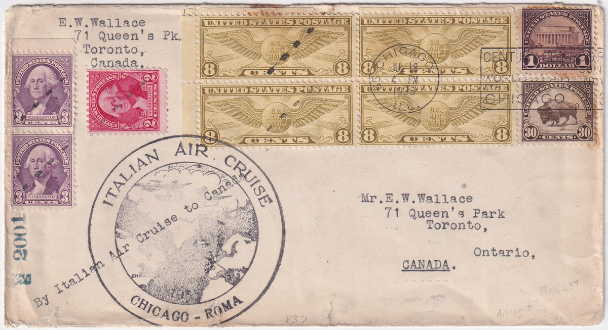 US 1933 Balbo Flight Cover to Canada