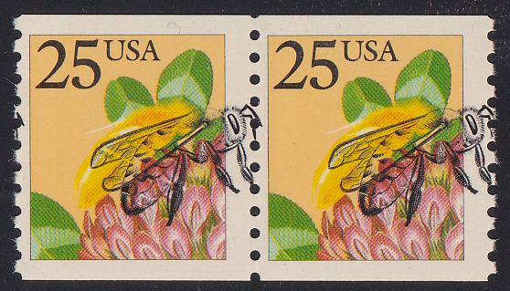 US 1990 #2281 F-VF NH Bee Coil Pair  Error with Shifted Black