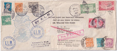 US / Brazil / Netherlands / Malaya 1937 Pan Am / KLM Airmail Around the World Large Cover