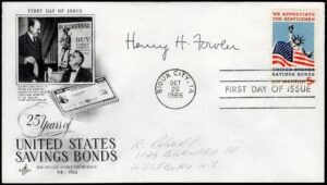 1966 #1320 US Savings Bond FDC Signed by Henry H Fowler, Secretary of Treasury