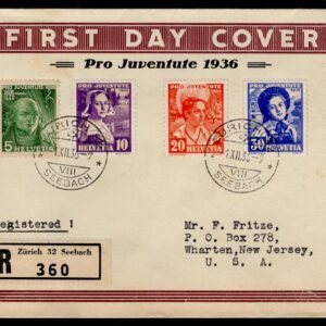 Switzerland 1936 #B81-84 FDC VF Sent Registered to USA, Cacheted