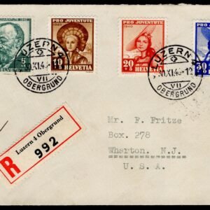 Switzerland 1940 #B106-109 FDC VF Sent Registered to USA