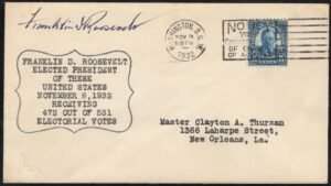 1932 U.S. #637 on Election Day Cover Signed by Franklin Roosevelt