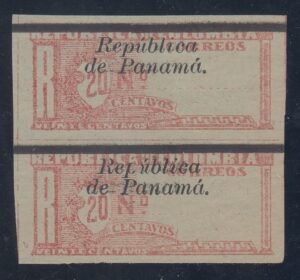 Panama F17 Imperf Pair 1903 - 04 Registration stamp of Colombia overprint