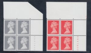 Great Britain 1997 XF NH Machin Essays By Courvoisier In Red-Orange & Grey Corner Block Of 4 w/ Margins