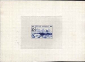 Algeria 130  Artist Die Proof, Ship, in Deep Blue