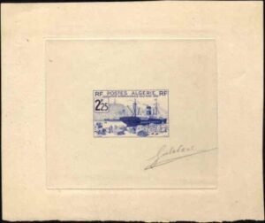 Algeria 130  Artist Die Proof, Ship, in Ultra, Signed