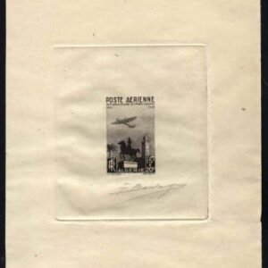 Algeria CB3  Artist Die Proof, Airplane, Clock Tower, in Black, Signed