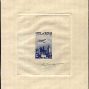 Algeria CB3 Artist Die Proof, Airplane, Clock Tower, Blue, Signed