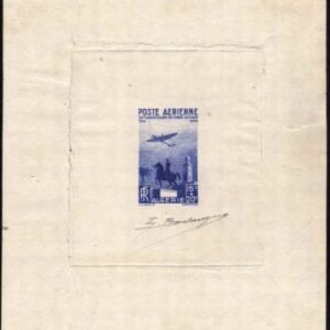 Algeria CB3 Artist Die Proof, Airplane, Clock Tower, Blue, Signed