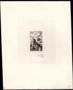 Algeria C10  Artist Die Proof, Birds, in Sepia, Signed