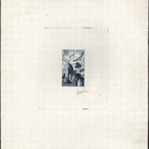 Algeria C8 1949  Artist Die Proof, Birds, Dark Blue, Signed