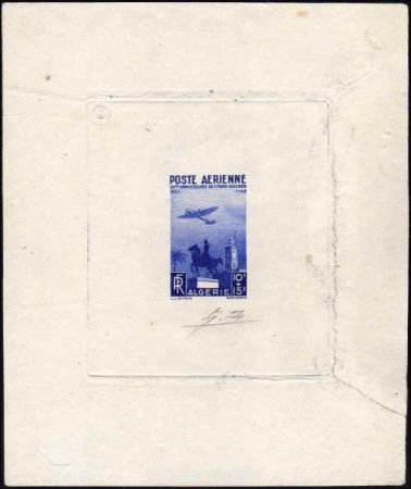 INV-00533itExt_9290f54d-0bfa-4360-a4b6-e319436d229d Algeria CB3 Artist Die Proof, Airplane, Clock Tower, Blue, Signed