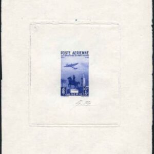 Algeria CB3 Artist Die Proof, Airplane, Clock Tower, in Blue, Signed