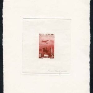 Algeria CB3 Artist Die Proof, Airplane, Clock Tower, Brick Red, Signed