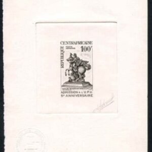 Central Africa C32 Artist Die Proof in Black, UPU, Mercury Statue