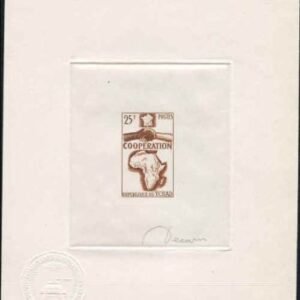 Chad 121 Artist Die Proof in Brown, Handshake, Map