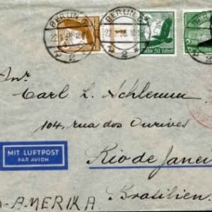 Germany 1936 4th South Atlantic flight. double rate cover to Brazil.