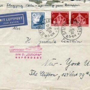 Germany 1936 Catapult cover, airmail flight Koln -  liner Europa at Cherbourg.