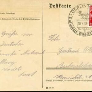 Germany 1937 Airmail postal card, Berlin National Ausstellung cancel.