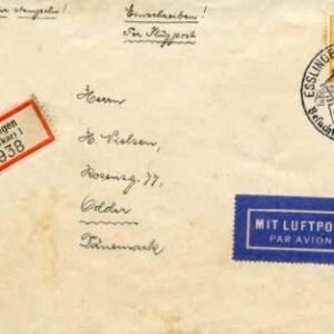 Germany 1937 Registered cover from Esslingen sent airmail to Denmark