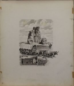US Artmaster Scott 1061 1954 Kansas Territory, Pioneer Wagon Train  - Artwork