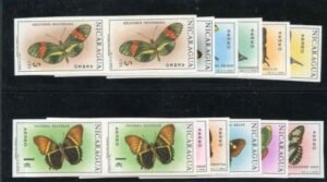 Nicaragua 1967 C606 - C617 Imperf pairs! Butterflies