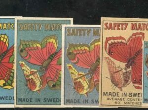 Sweden 5 butterfly matchbook labels.