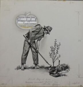US Artmaster Scott 1317 1966 Am. Folklore, Johnny Appleseed - Artwork