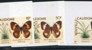 New Caledonia 1990 626 - 628 VF NH butterfly Corner Margin Imperf