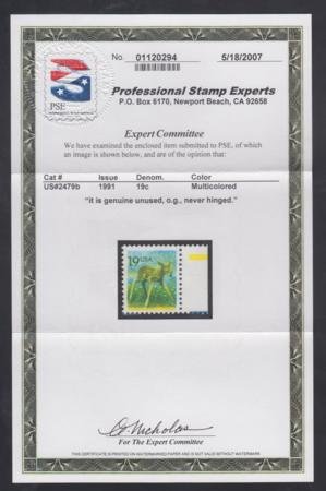 US 2479b Error VF - XF NH Red Omitted, PSE Cert, cv 675.00