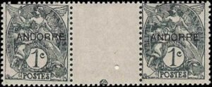 French Andorra F - VF NH  Gutter Blocks 1 - 3 P1 1931 1st issue
