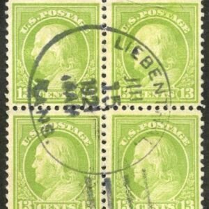 US 513 Washington / Franklin Fine Used Block of 4 , Liebenthall, Kansas Hand Cancel, cv $45