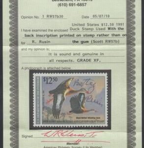 US RW57b Duck Stamp XF NH with Black Inscription Weiss Cert
