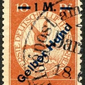 Germany 1912 Mi. lV VF Used 1m on 10pf Gelber Hund Overprint