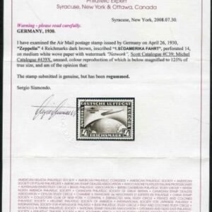 Germany 1930 C39 VF Regummed, appears NH