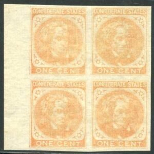 US Back Of Book - Confederate States of America 14a VF NH block of 4, Deep orange