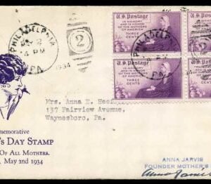 US 738 First Day Cover Anna Jarvis, Founder of Mother's Day