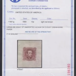 US 116E1g Essay XF 10 cent Lincoln - PFC