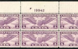 US C12 Airmail VF - XF NH Wide Top PB of 6 - Immaculate Gum