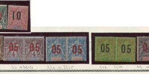 French Colonies Anjouan 20a, 21b, 22b, 23b, 24a, 27a all in pairs