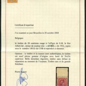 Belgium 114 Red Color Error F - VF NH