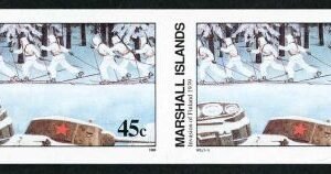 Marshall Is. 241 Imperf Pair, Invasion of Finland, WWll, Skis