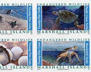 Marshall Is. 377 - 380 Imperf, Sea Turtles, Endangered Wildlife Block of 4