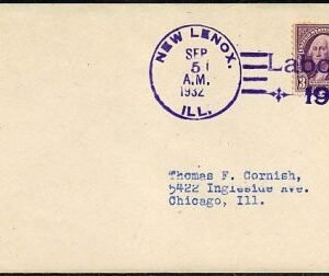 US Illinois, New Lenox 720 Fancy Cancel Cover, "Labor Day"